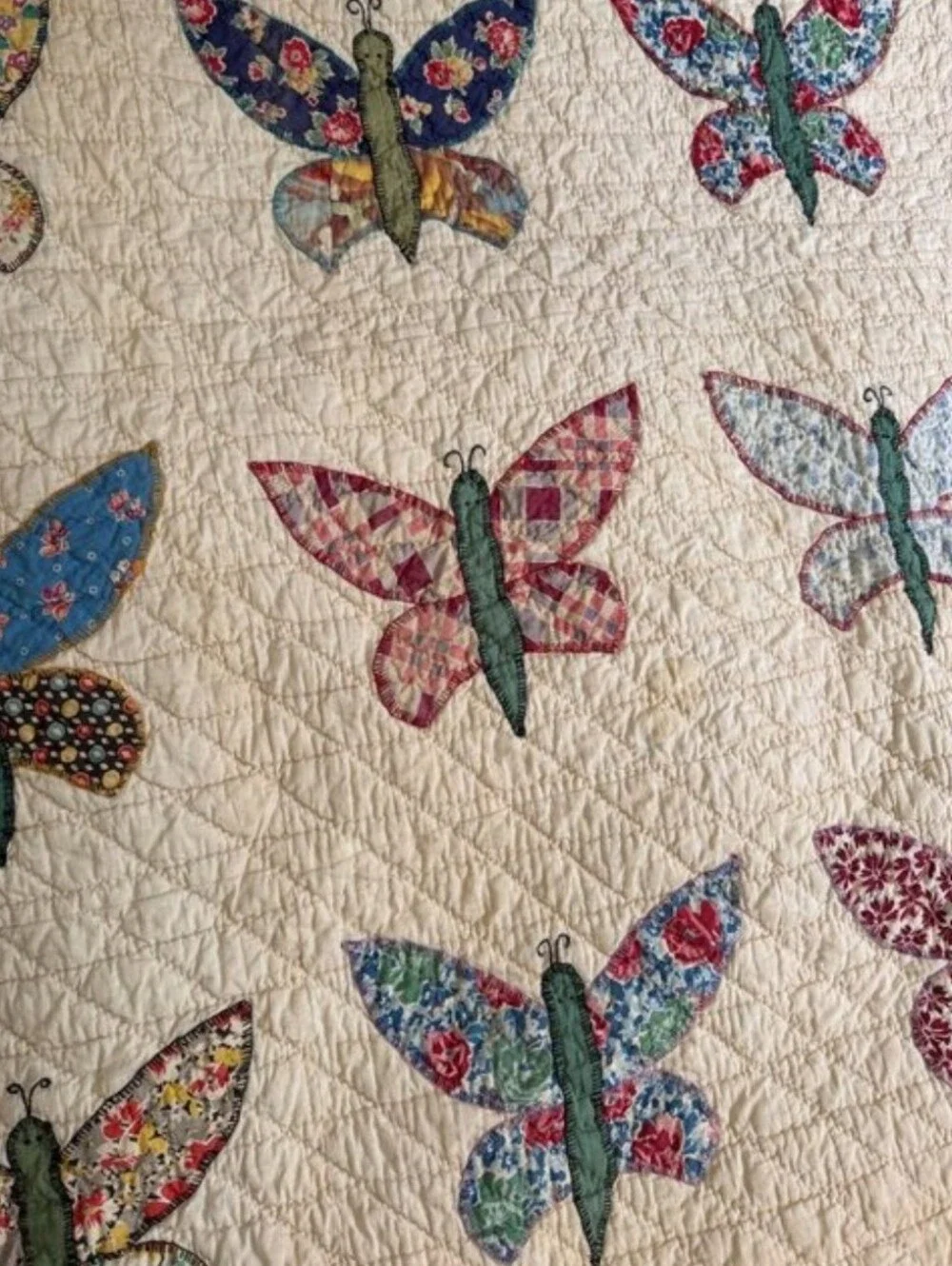 Handmade Butterfly Applique Quilt 78 X 66